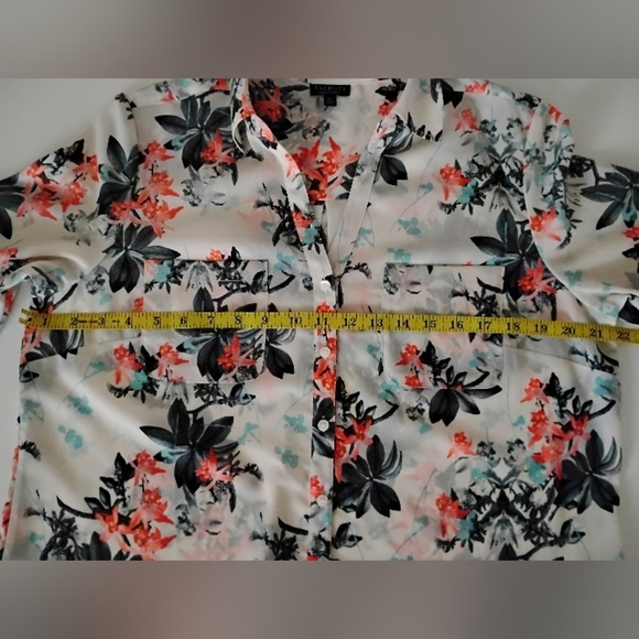 Talbots Nantucket Floral Crepe Button Up Blouse Turquoise Floral Size Lg Petite - Picture 13 of 15